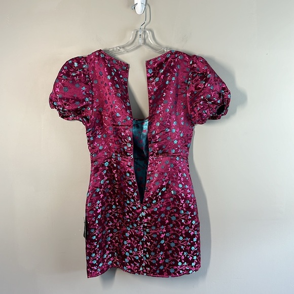 NWT Lulu’s Always Decadent Magenta Ditsy Floral Brocade Puff Sleeve Dress Small - Picture 16 of 16